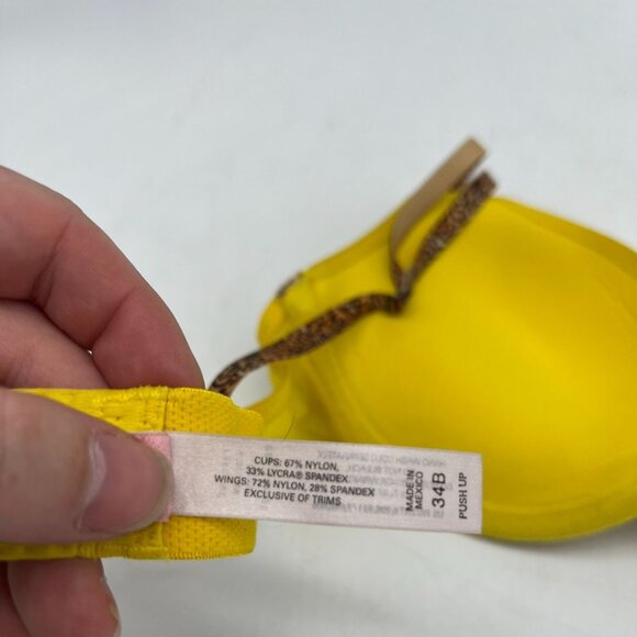 Victoria's Secret Womens Very Sexy Push-Up Bra Size 34B Yellow Leopard Trim Y2K - Picture 5 of 5